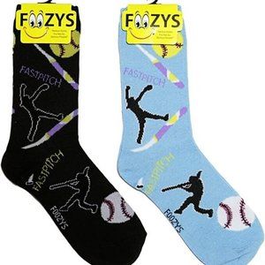 Baseball Softball Sports Bat Pitcher Game Home Run 2 Pairs Foozys Women's Socks